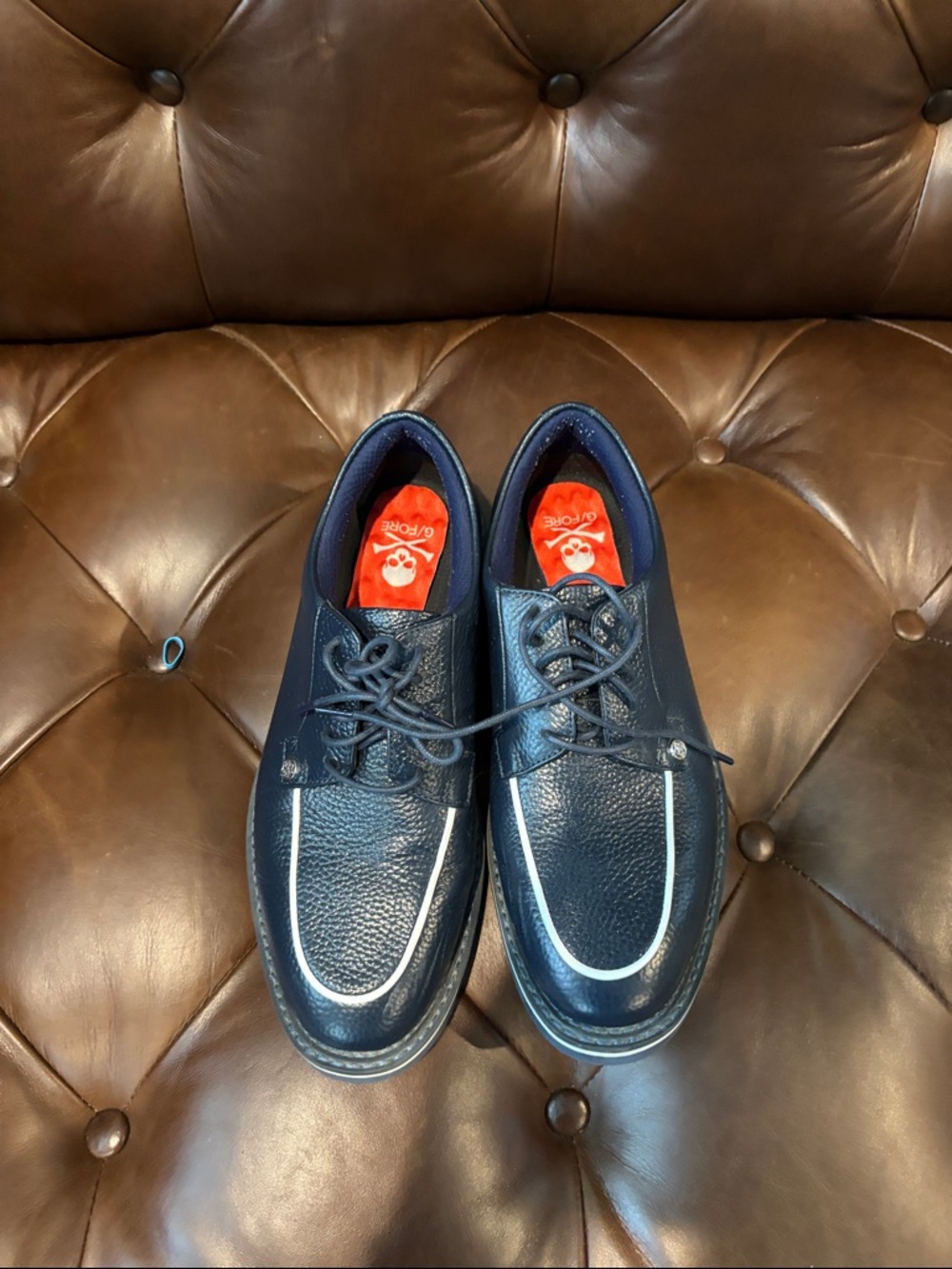 G/FORE Navy Leather Lace-Up Oxfords with White Piping